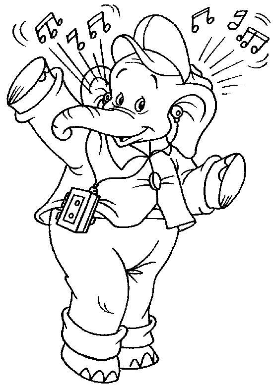 Kolorowanka z Muzykalnym Słoniem - Pobierz i Drukuj kolorowanka do druku